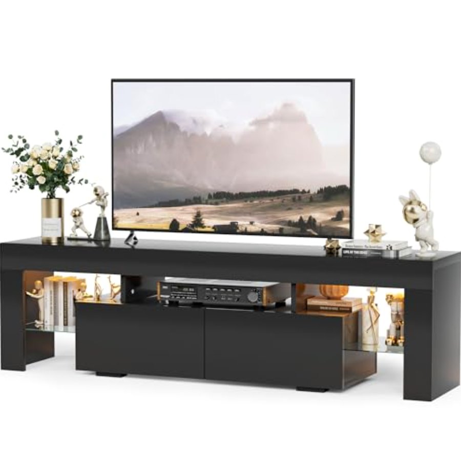 YESHOMY Modern Black LED TV Stand for Televisions up